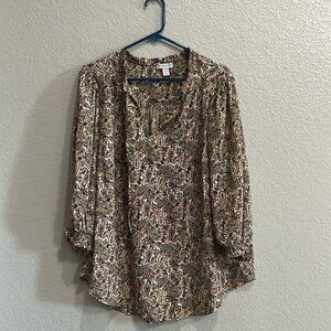 Carolina Belle Floral Blouse tie neck elasticated cuffs size 1X Cottage core